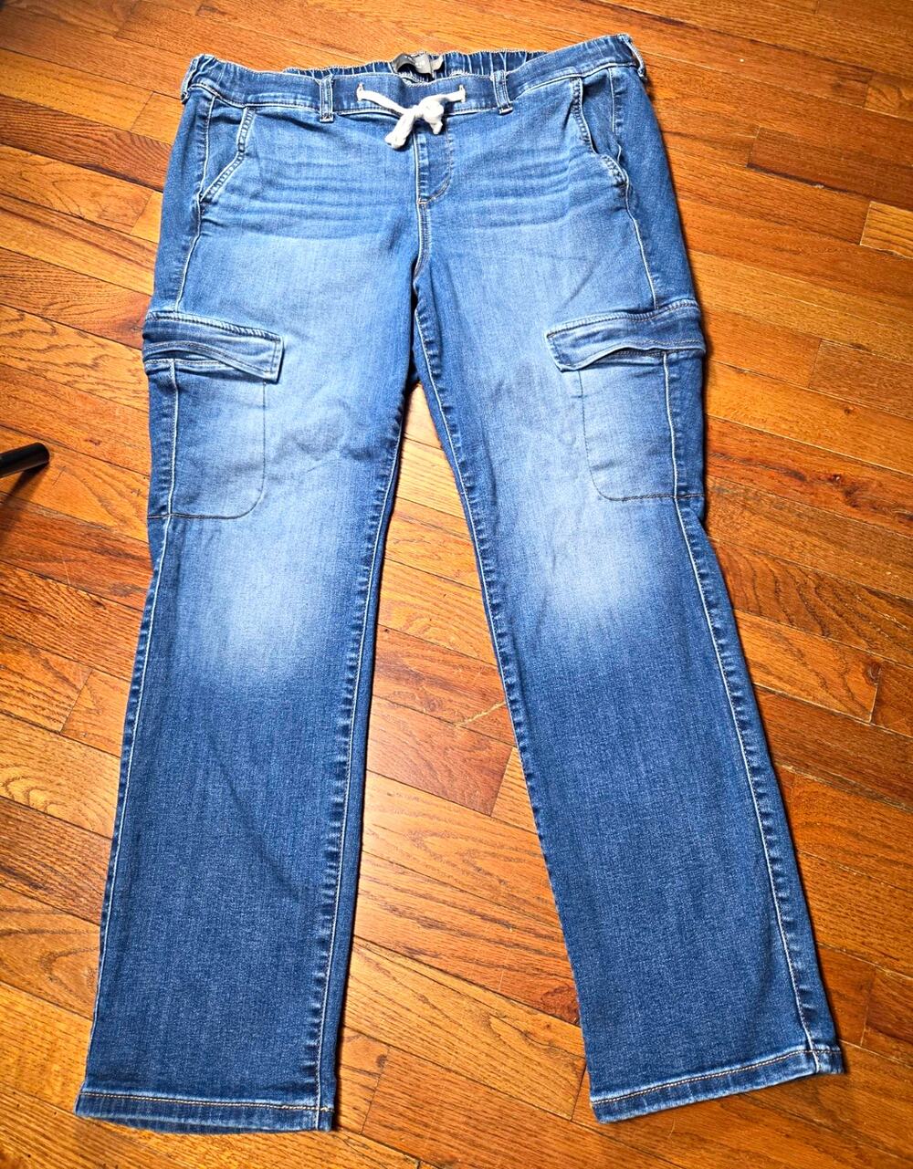 Torrid Womens 18S Denim Cargo Jeans Drawstring Stretch Straight Leg Blue